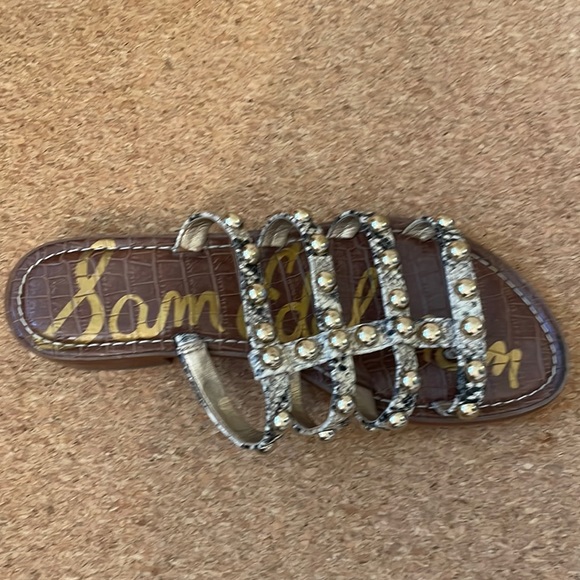 Sam Edelman Beige Leather Snake Print Heeled Slides Sandals Women’s size 7.5 EUC - Picture 6 of 11